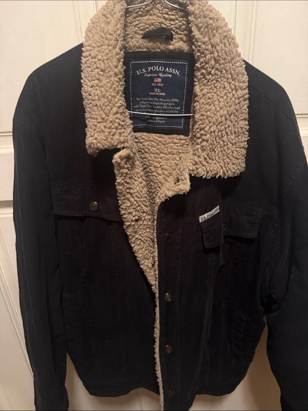 U.S. Polo Assn. Black Corduroy Jacket with Cream Sherpa Lining